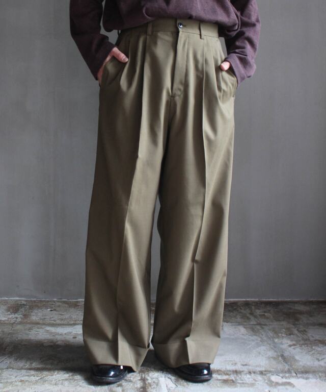 RL VB WOOL SEMI WIDE SLACKS KHAKI - | rroomm onlinestore（ルーム