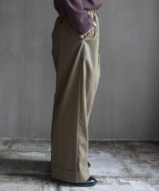 RL VB WOOL SEMI WIDE SLACKS KHAKI - | rroomm onlinestore（ルーム