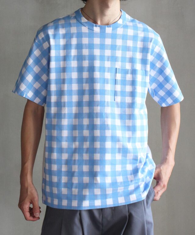 TSTS GINGHAM PRINT POCKET T-SHIRT WHIT AND SAXE BLUE -