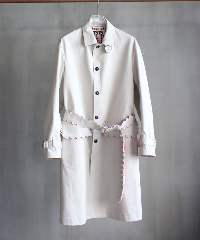 TSTS SPEECH BUBBLES BELTED CAR COAT BEIGE AND RED GINGHAM -