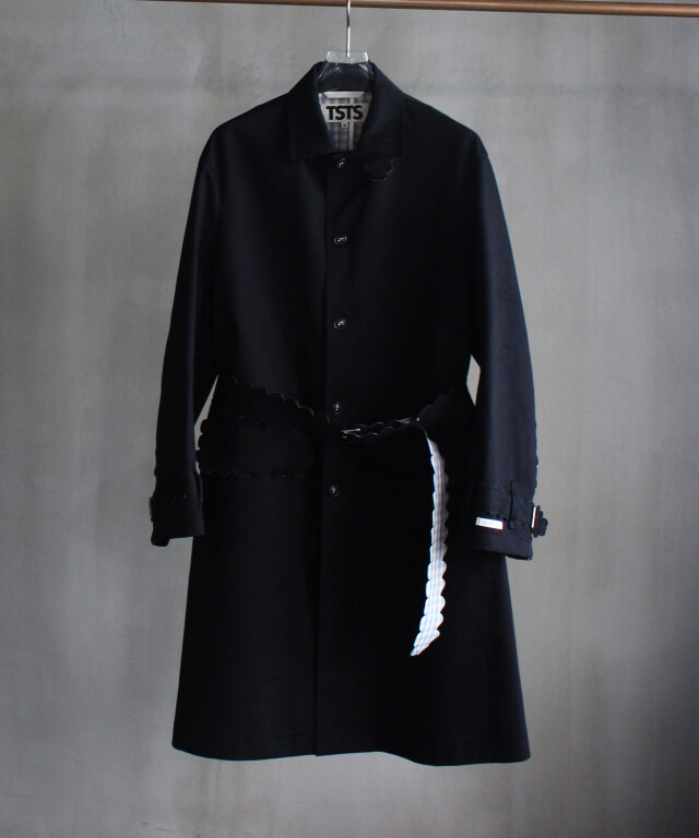 TSTS SPEECH BUBBLES BELTED CAR COAT BLACK AND LIGHT GRAY GINGHAM -