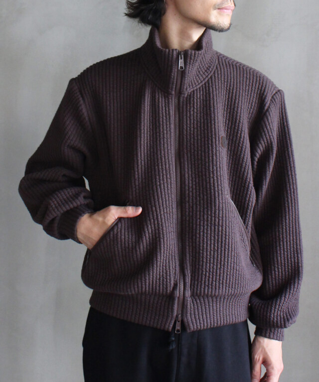 MATSUFUJI Stripe Jacquard Stand Collar Jacket BROWN