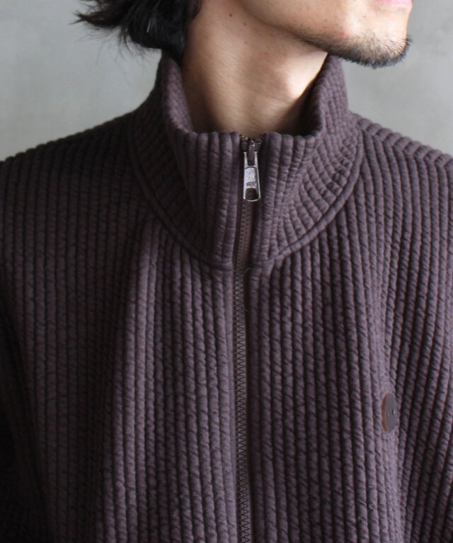 MATSUFUJI Stripe Jacquard Stand Collar Jacket BROWN - | rroomm