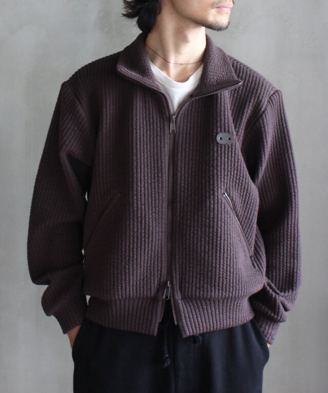 MATSUFUJI Stripe Jacquard Stand Collar Jacket BROWN - | rroomm
