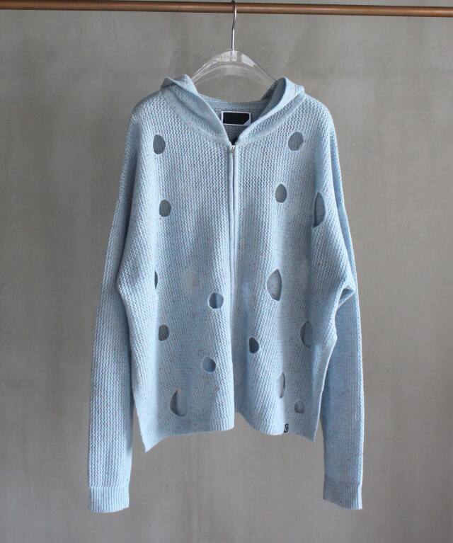 PHINGERIN HOLE KNIT ZIP HOODIE SAX -