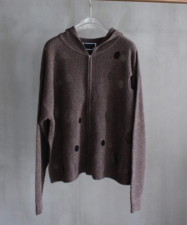 PHINGERIN HOLE KNIT ZIP HOODIE BROWN -
