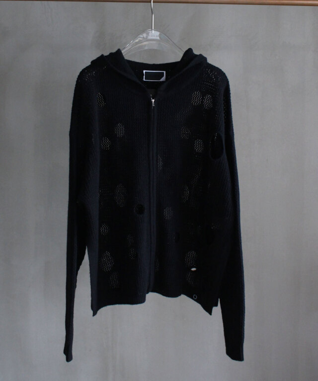 PHINGERIN HOLE KNIT ZIP HOODIE BLACK -