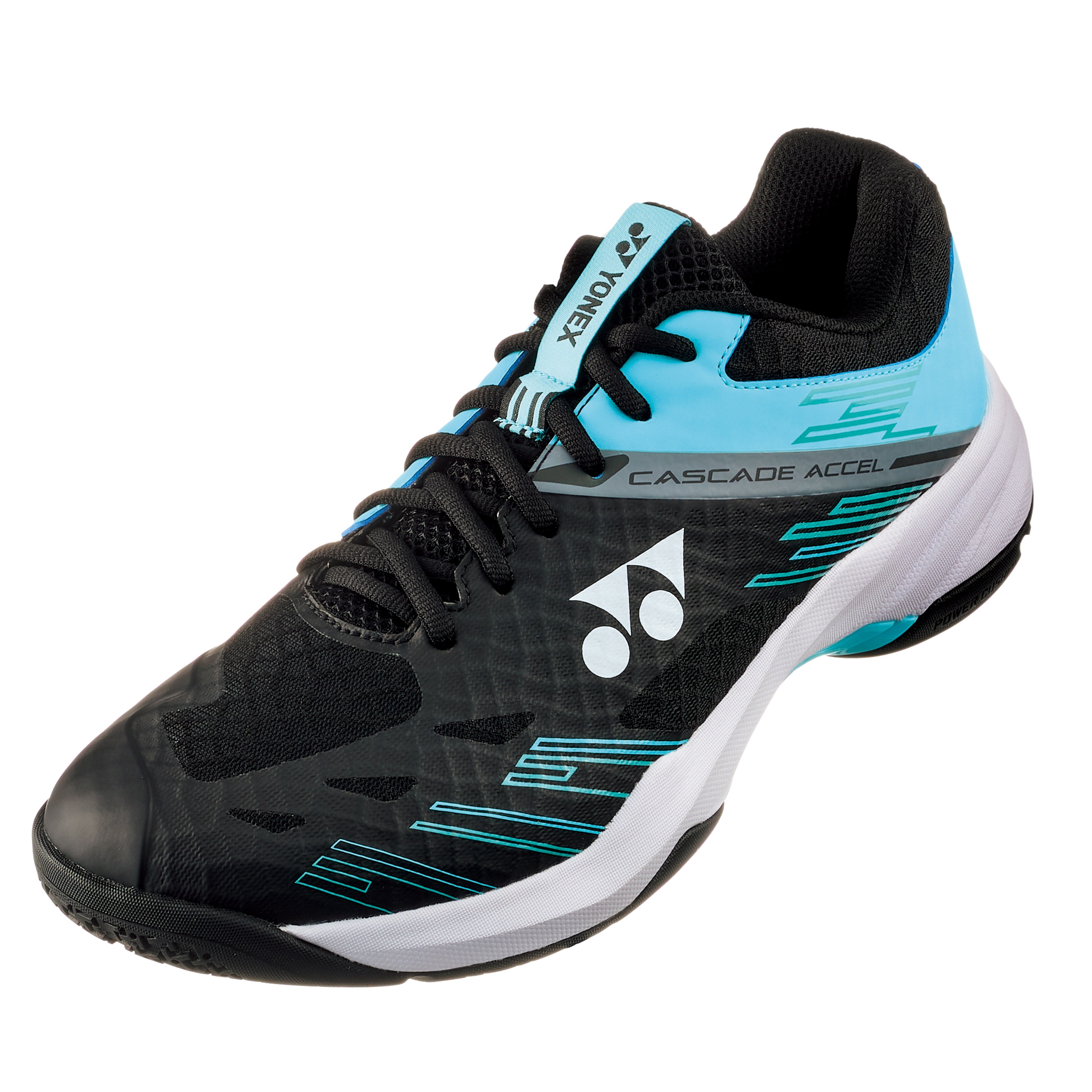 【20％OFF】ヨネックス　パワークッションカスケードアクセルワイド　ブラック/アイスブルー色＜SHBCA1W＿381＞
