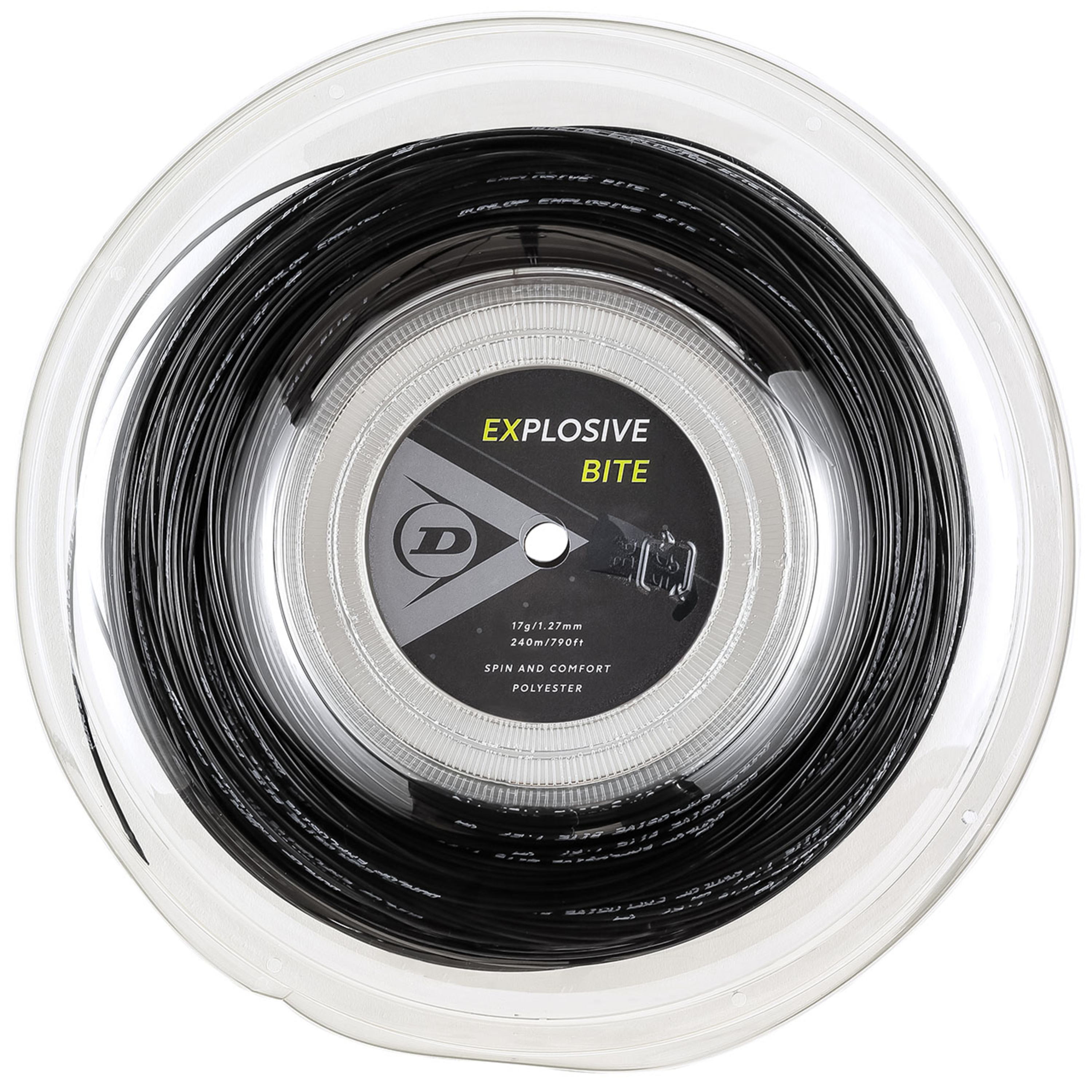 【40％OFF】【送料無料】DUNLOP　テニスストリング　ポリエステル　EXPLOSIVE BITE　240mロール　ゲージ：1.27ｍｍ　ブラック色＜DST12011＞