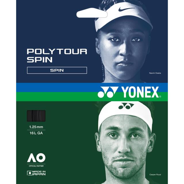 【20％OFF】YONEXテニスストリング　POLYTOUR SPIN125/ポリツアースピン125　ブラック色＜PTGSPN＞