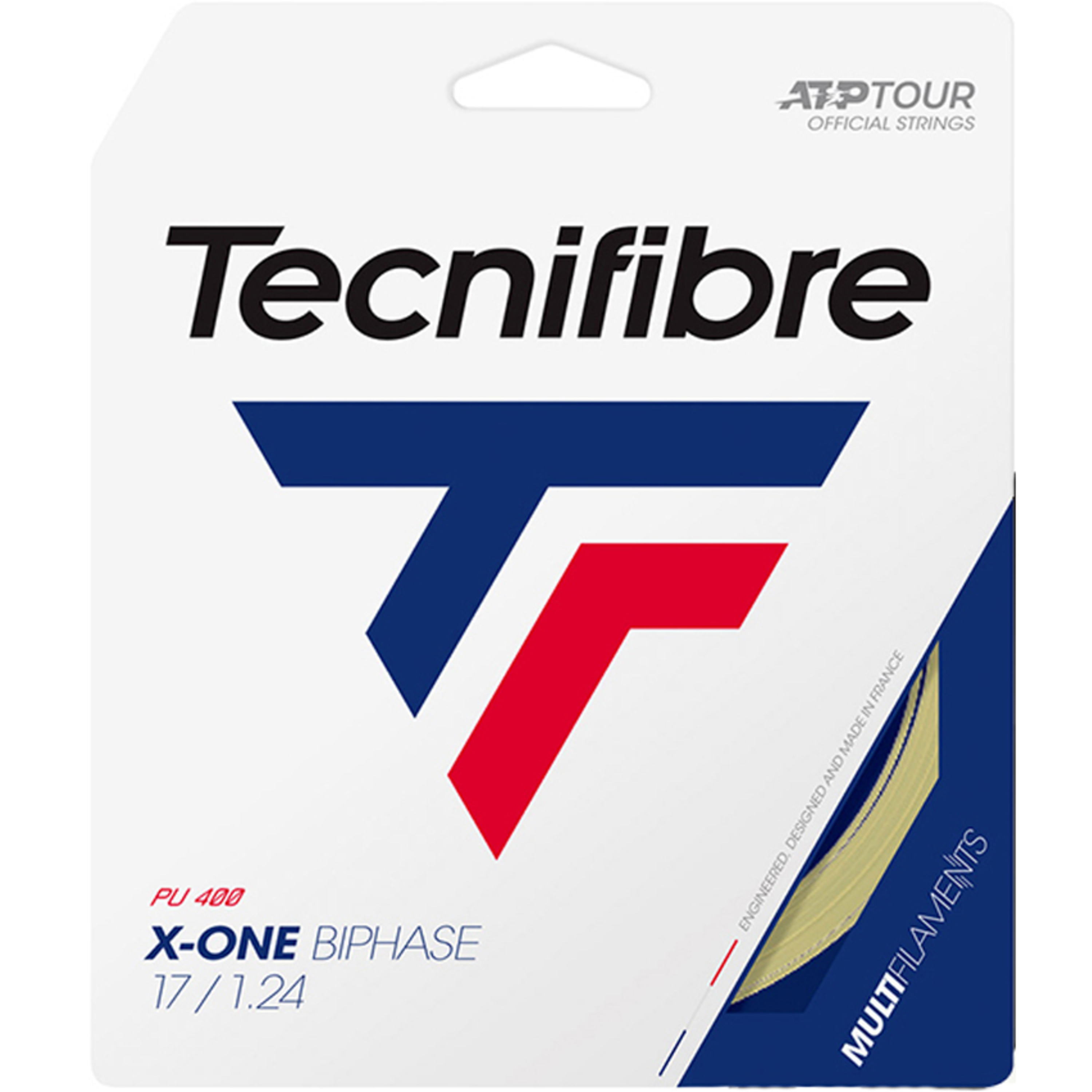 Tecnifibre　テニスストリング　X-ONE BIPHASE 　エックスワン　バイフェイズ　ゲージ：1.24ｍｍ　カラー：ナチュラル      品番：TFSG201