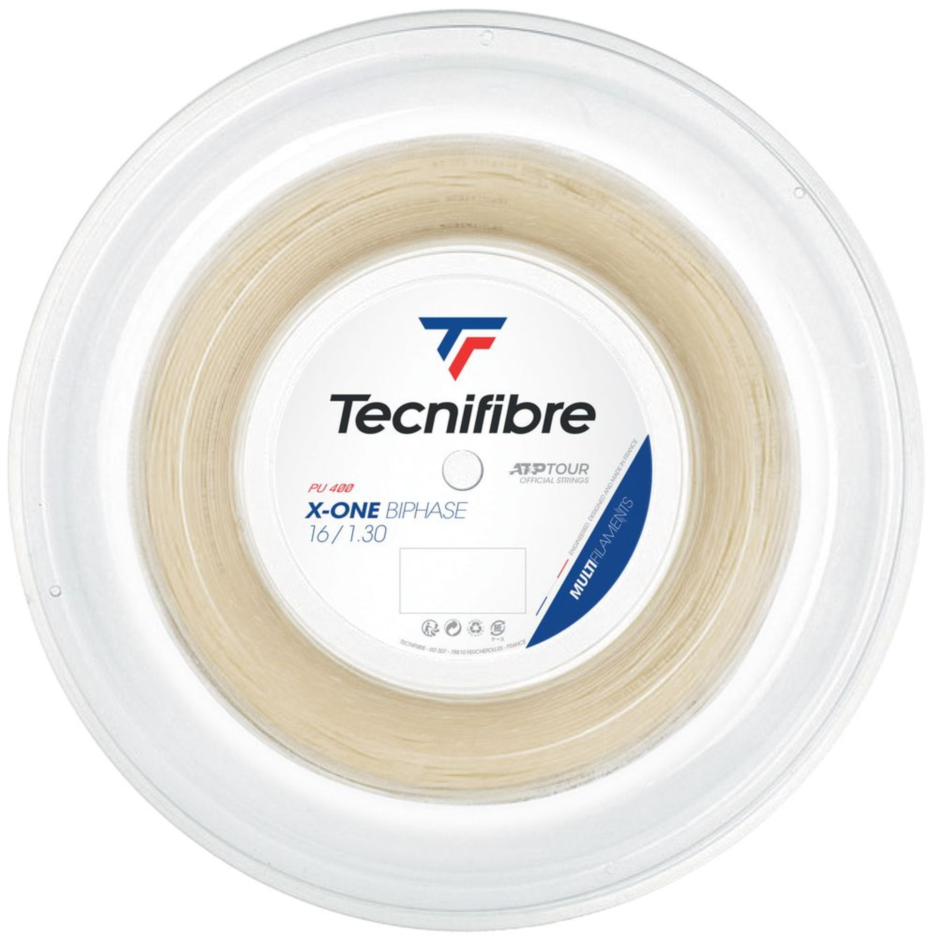 【40％OFF】【送料無料】Tecnifibre　テニスストリング　X-ONE BIPHASE(エックスワン　バイフェイズ)ロール　1.30ｍｍ　ナチュラル ＜01RXO130XN＞