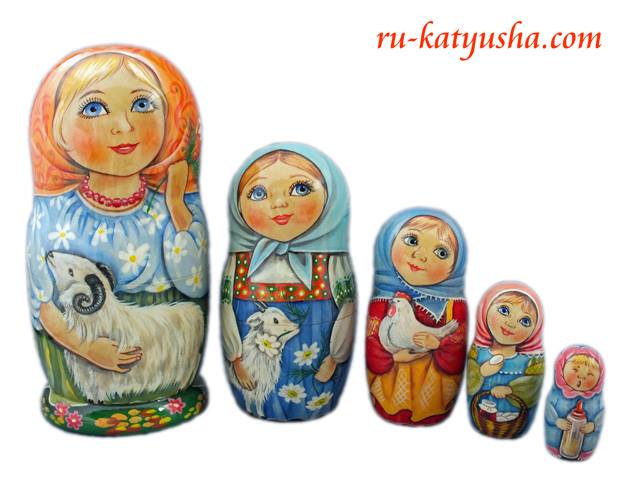 牧場から☆アーティスト★MarinaKhromova_マトリョーシカ_5ピース☆ロシア雑貨