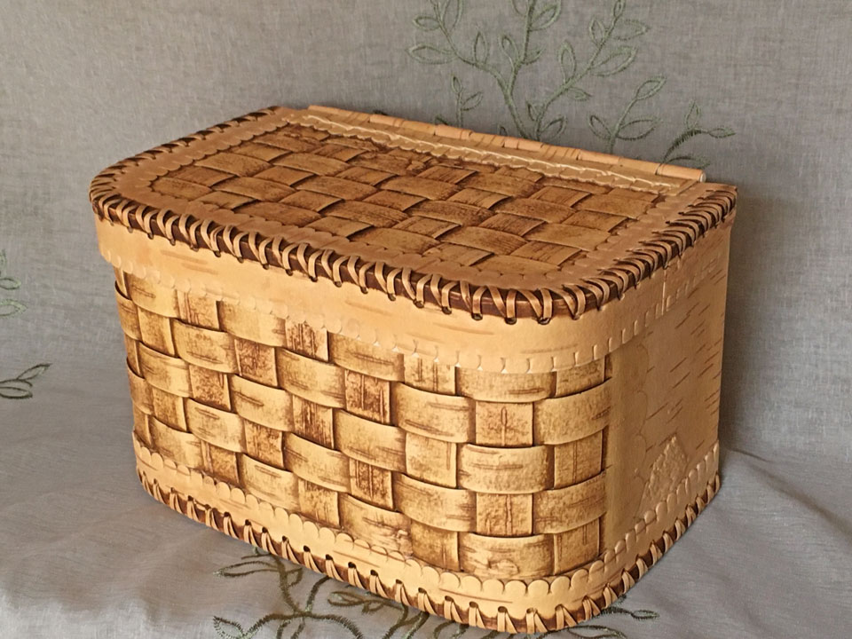 格子模様のちょうつがいケース大★ベレスタボックス_パンケース☆白樺細工☆ロシア雑貨