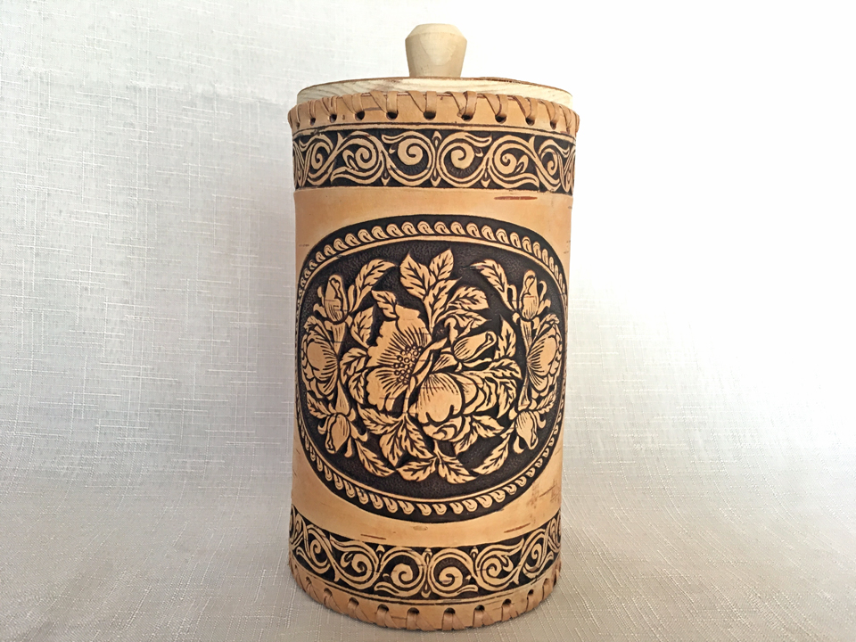 シャクヤクの花☆キャニスタ☆ベレスタ_白樺細工☆ロシア雑貨