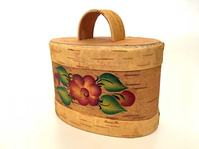 フラワーペイントの白樺キャニスタ（楕円）☆ベレスタ_白樺細工☆ロシア雑貨