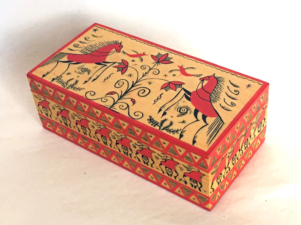 メゼーニ文様の長箱(14×7)☆ロシア雑貨☆伝統柄の小箱