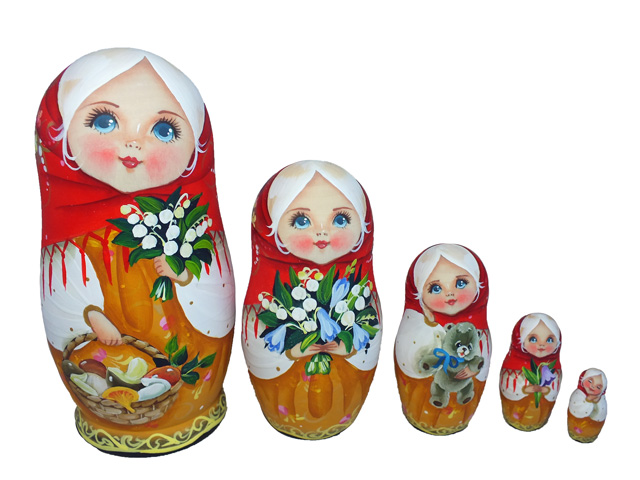 おさんぽ★マトリョーシカ5P☆セルゲイ・コブロフスタジオ【ロシア雑貨のカチューシャ】