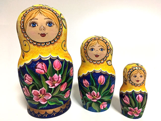暖夜のチューリップ★コブロフstudio☆マトリョーシカ3ピース☆一点もの