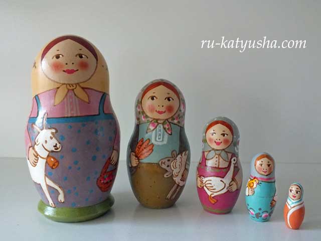 牧場の思い出☆Tドゥビニチさんのマトリョーシカ5P★ロシア雑貨