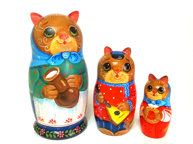 再入荷！猫の集まり☆3ピースマトリョーシカ★Guseva☆グーセヴァ