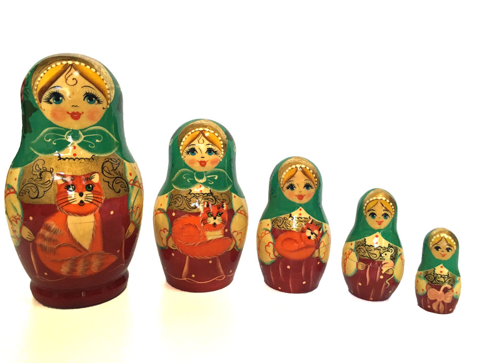 猫様が偉い★マトリョーシカ_5ピース☆キーロフマトリョーシカ★ロシア雑貨