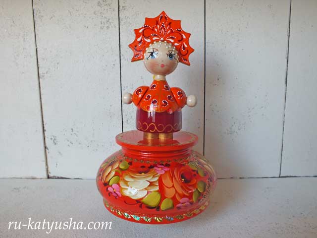 ロシア人形のオルゴール（オレンジ）☆モスクワ郊外の夕べ★ロシア雑貨