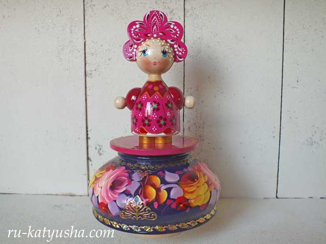 ロシア人形のオルゴール(紫）☆モスクワ郊外の夕べ★ロシア雑貨