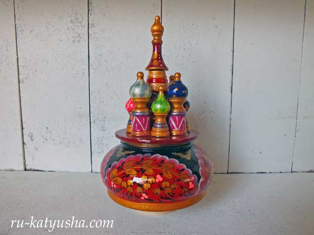 ロシア聖堂のオルゴール(ホフロマ赤)☆カチューシャ★ロシア雑貨
