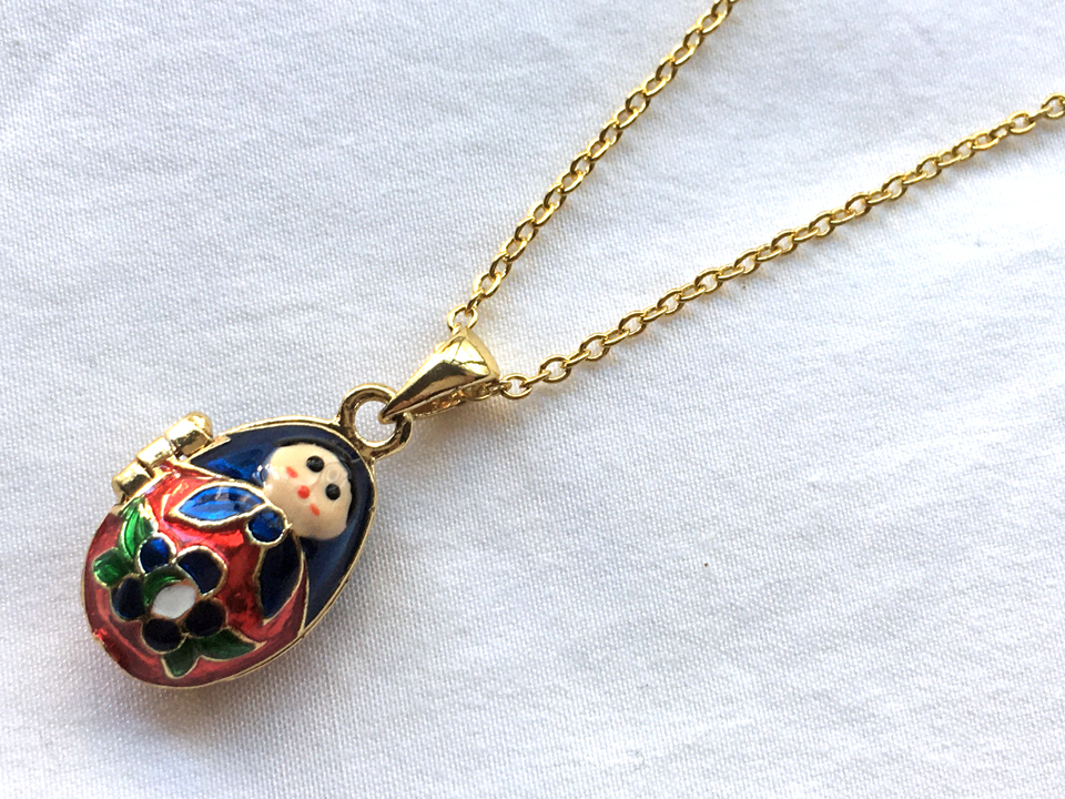 マトリョーシカ（青）☆入れ子の2WAYペンダントヘッド☆メタルペンダント★ロシア雑貨