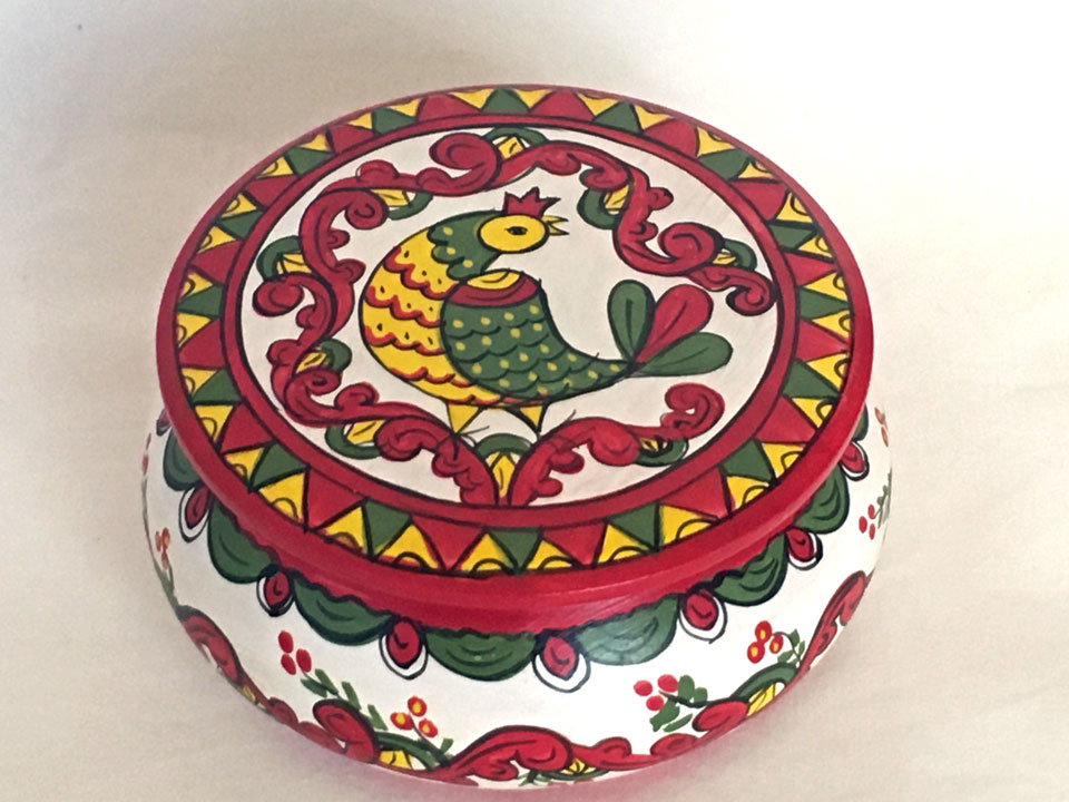 北方ドヴィナのフォークロア(丸)☆ロシア雑貨_伝統柄の小箱