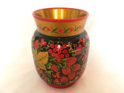 【少し訳あり】いちご☆ホフロマの花瓶☆カトラリー立て☆ホフロマ★ロシア雑貨