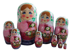 猫と花かご☆マトリョーシカ9ピース☆ロシア雑貨