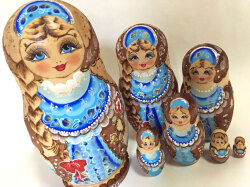 ブルージュエリー☆ウッドバーニング☆マトリョーシカ7P★ロシア雑貨