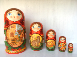 ルボーク★中世ロシア版画☆5ピースマトリョーシカ★Guseva☆グーセヴァ