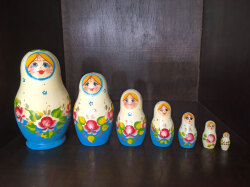 ブルーフラワー★マトリョーシカ_7ピース☆キーロフマトリョーシカ★ロシア雑貨