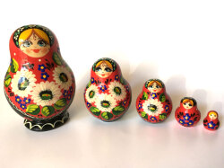 カモミール（だるま型レッド）★マトリョーシカ_5ピース☆キーロフマトリョーシカ★ロシア雑貨