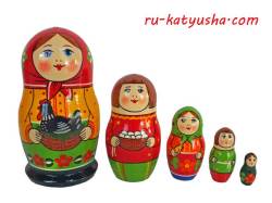 ロシアの田舎家クラシック★Zadorozhnaya☆マトリョーシカ5ピース135mm☆ロシア雑貨
