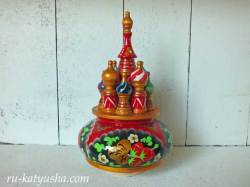 ロシア聖堂のオルゴール(ホフロマ黒)☆カチューシャ★ロシア雑貨