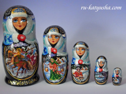 ロシアの冬景色☆Kuzmina★マトリョーシカ5ピース☆ロシア雑貨