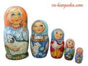 牧場から☆アーティスト★MarinaKhromova_マトリョーシカ_5ピース☆ロシア雑貨