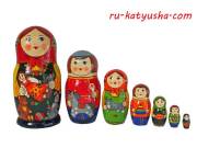 おもちゃと子供たち★Zadorozhnaya☆マトリョーシカ7ピース☆ロシア雑貨【送料込・一点のみ】