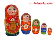 サモワール（オレンジ）★Zadorozhnaya☆マトリョーシカ5ピース☆ロシア雑貨
