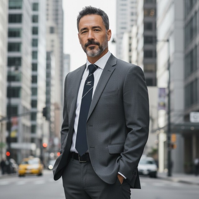 オールブラックス ラインネクタイ【ネイビー】#1