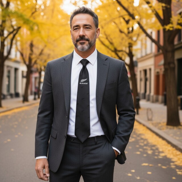 オールブラックスネクタイ【センターロゴクレスト・チャコール】#2