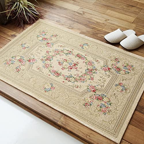 アルダ 北欧風 花柄 約 50×80 cm 長方形 アイボリー ベージュ ブルー グリーン ピンク レッド ネイビー ブラック ゴブラン織 ベルギー製/alda-50-80