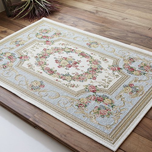 アルダ 北欧風 花柄 約 70×120 cm 長方形 アイボリー ベージュ ブルー グリーン ピンク レッド ネイビー ブラック ゴブラン織 ベルギー製/alda-70-120
