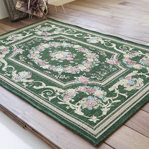 アルダ 北欧風 花柄 約 50×80 cm 長方形 アイボリー ベージュ ブルー グリーン ピンク レッド ネイビー ブラック ゴブラン織 ベルギー製/alda-50-80