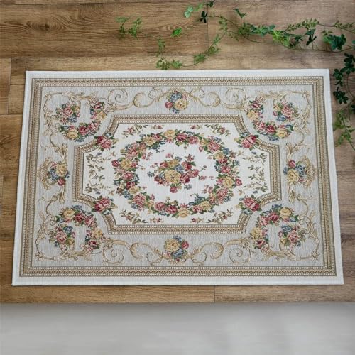 アルダ 北欧風 花柄 約 50×80 cm 長方形 アイボリー ベージュ ブルー グリーン ピンク レッド ネイビー ブラック ゴブラン織 ベルギー製/alda-50-80