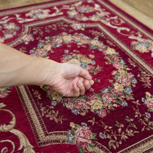 赤いウール花柄　絨毯 約170cm x 240cm Amazon | ラグ 赤 絨毯 200x290cm 約 4畳 カーペット 花柄